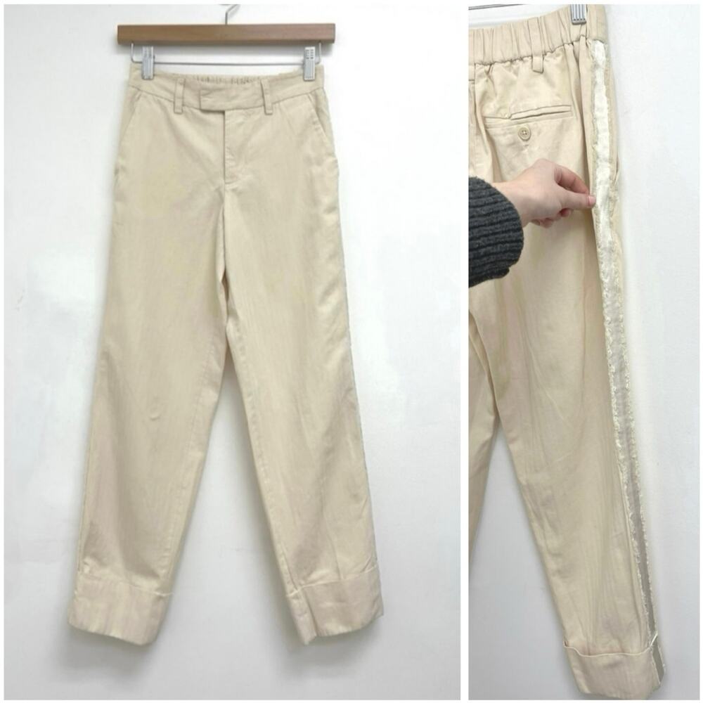 Zadig & Voltaire Pomelo Cotton Linen Tuxedo Stripe Ankle Pants Vanilla - Size 34